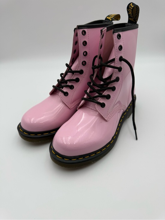 Dr. Martens Shoes - Dr. Martens Pink Patent Leather 8-Eye Lace-Up Boots